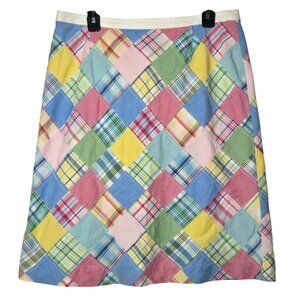 Brooks Brothers Womens Madras Plaid Knee Length Skirt Size 12‎ Patchwork Preppy